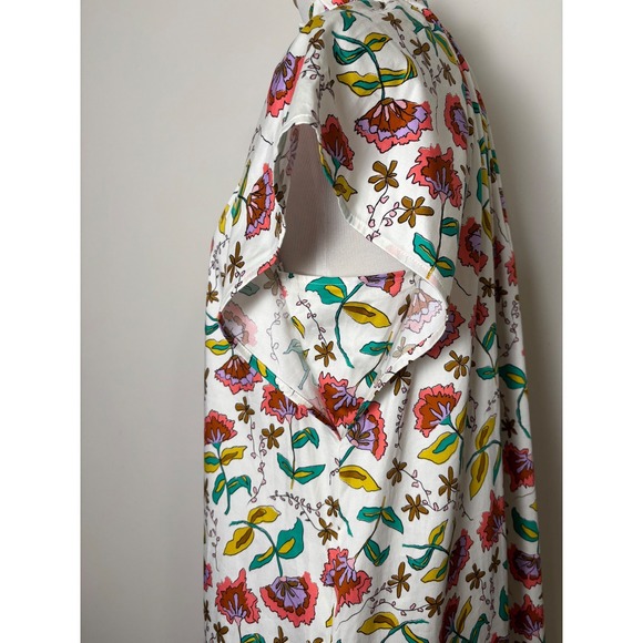 Crosby Mollie Burch Floral Woodcut Dress M Cotton Blend High Neck Shift - Picture 2 of 9